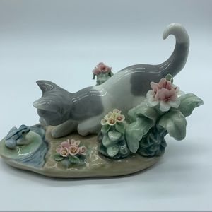 “Kitten Confrontation” By Lladro Protected Behind Glass 42 Years Meticulous Care